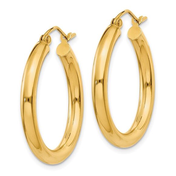 3mm, 14k Yellow Gold Classic Round Hoop Earrings, 25mm (1 Inch) - Picture 2 of 5